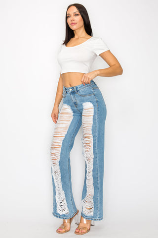 Priscilla - Super Destructed High Rise 50/50 Straight Leg