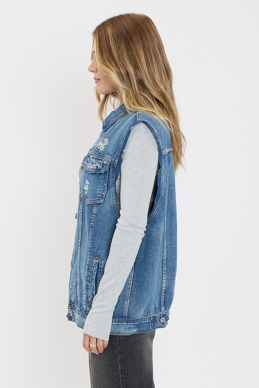 Women's Oversized Boyfriend Fit Denim Vest - Glamourous Grace