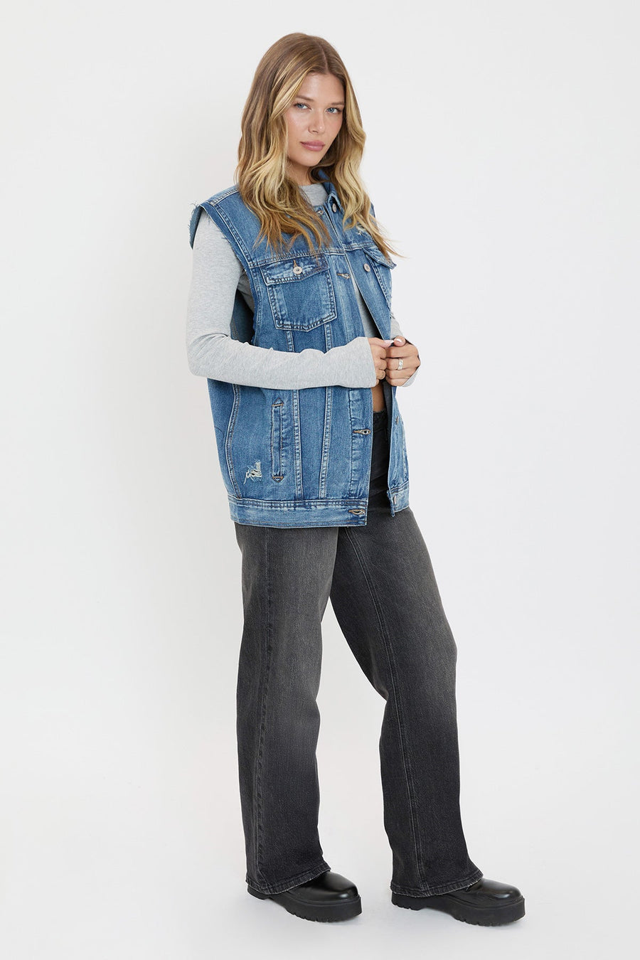 Women's Oversized Boyfriend Fit Denim Vest - Glamourous Grace