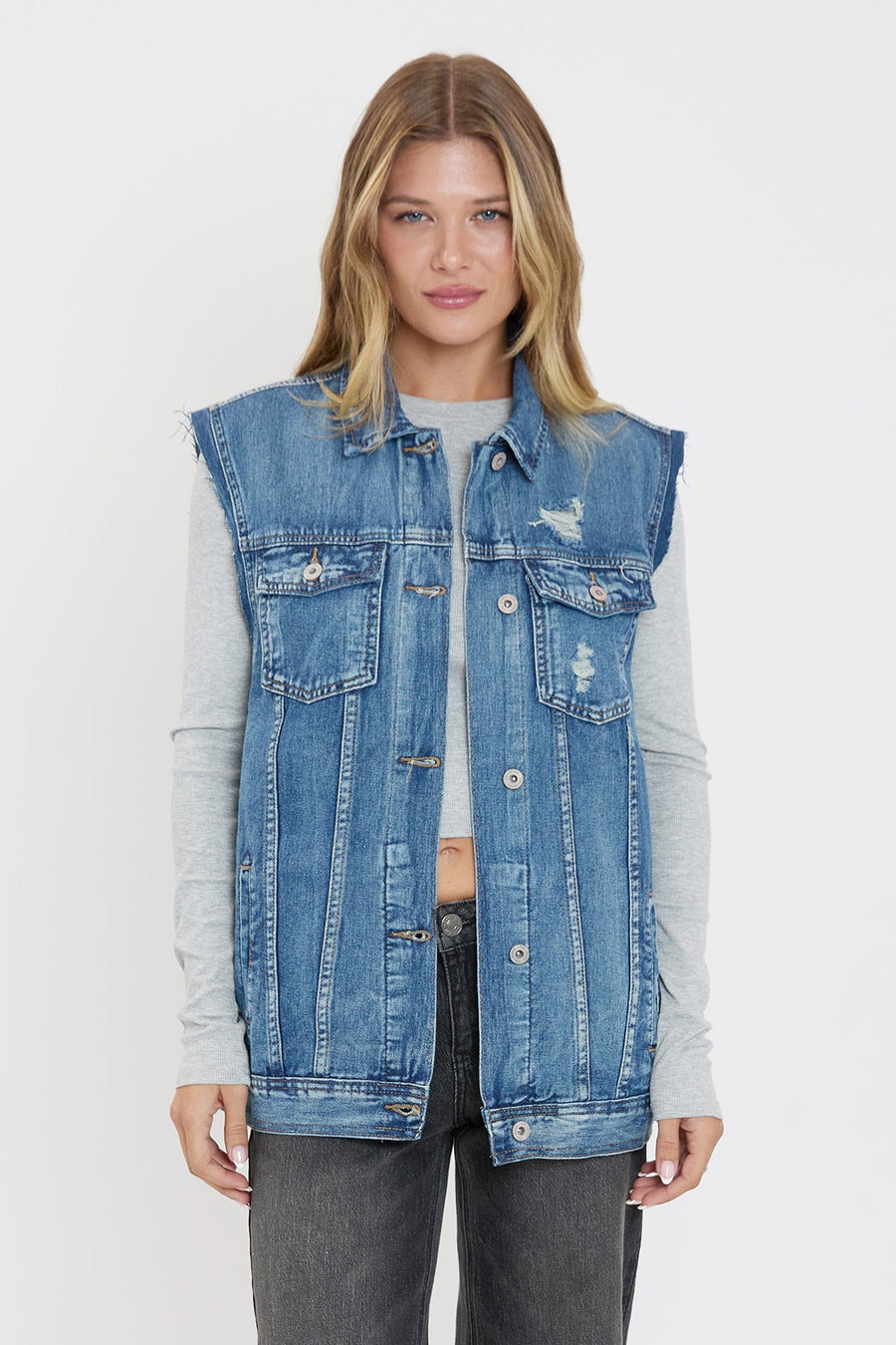 Women's Oversized Boyfriend Fit Denim Vest - Glamourous Grace