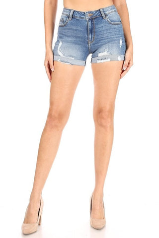 Olivia - High Rise Destructed Rolled Cuff Shorts