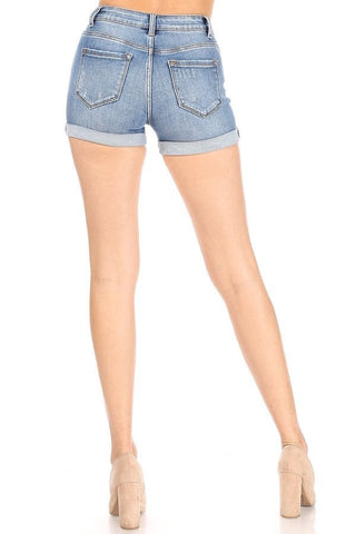 Olivia - High Rise Destructed Rolled Cuff Shorts