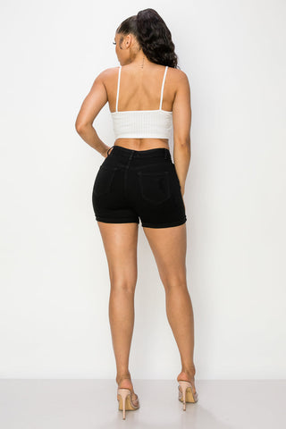 April - High Rise Destructed Roll Cuff Shorts