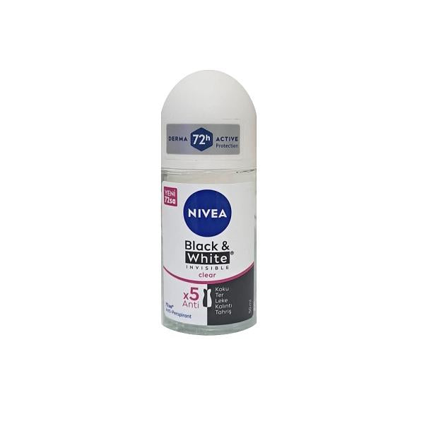 Nivea Invisible Clear Deodorant Roll-on: Stain-Free Protection for Dark & Light Clothes - Long-Lasting Odor Control, 50ml Travel Size - Glamourous Grace