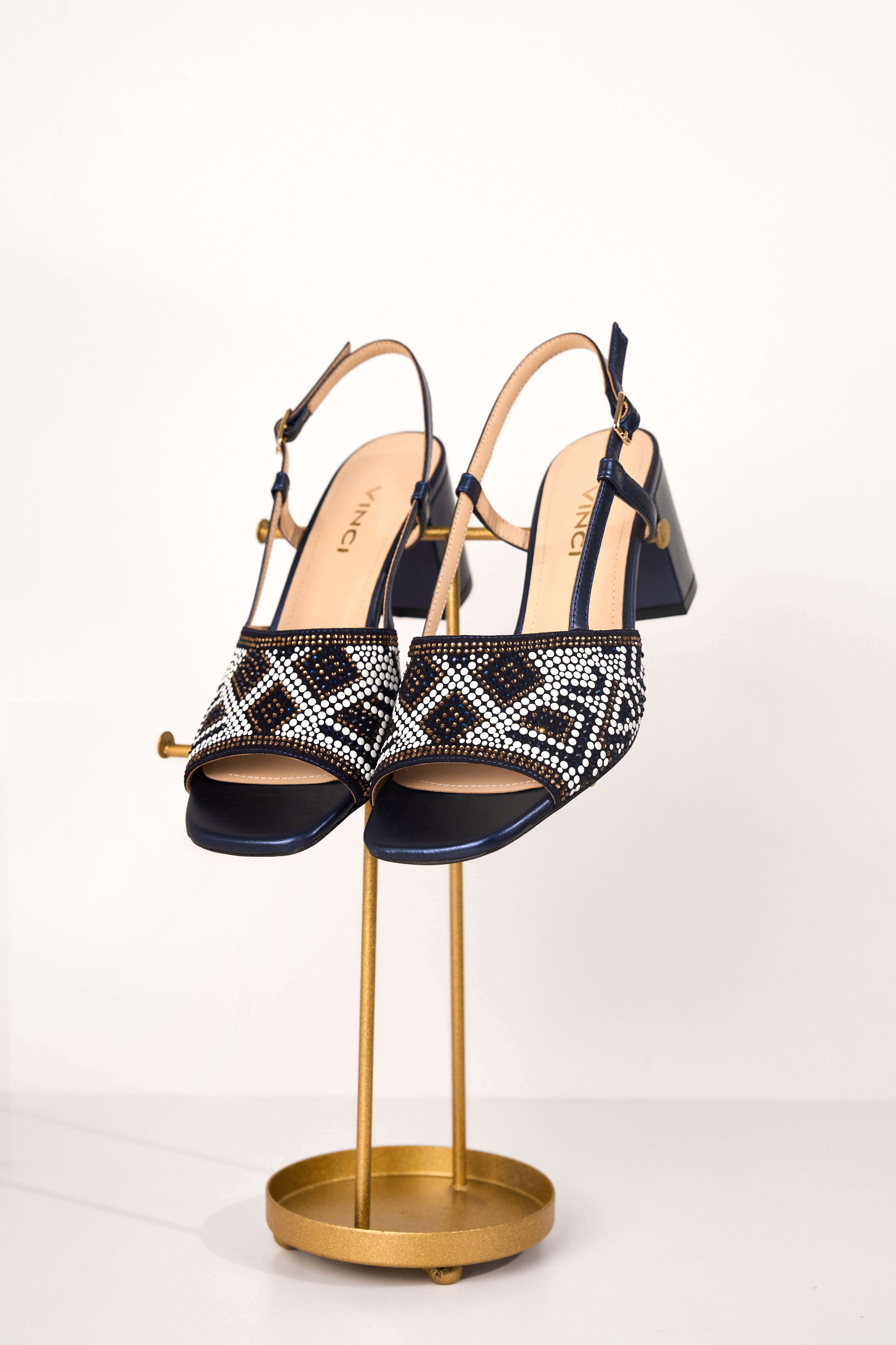 The Nampula Navy Blue Leather Women Slingback Sandal - Glamourous Grace