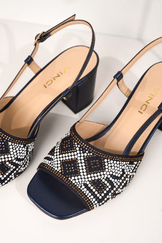 The Nampula Navy Blue Leather Women Slingback Sandal - Glamourous Grace
