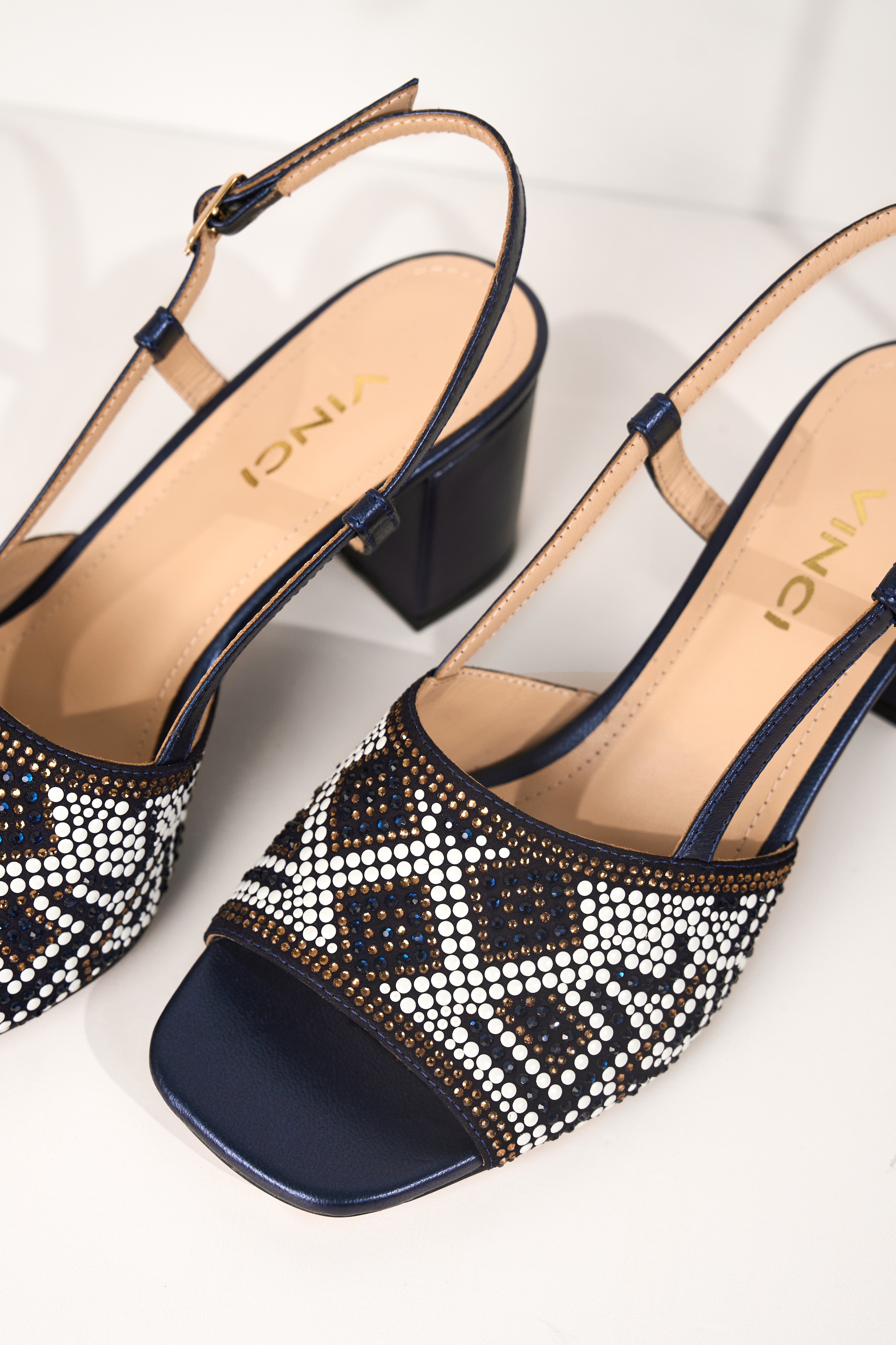 The Nampula Navy Blue Leather Women Slingback Sandal - Glamourous Grace