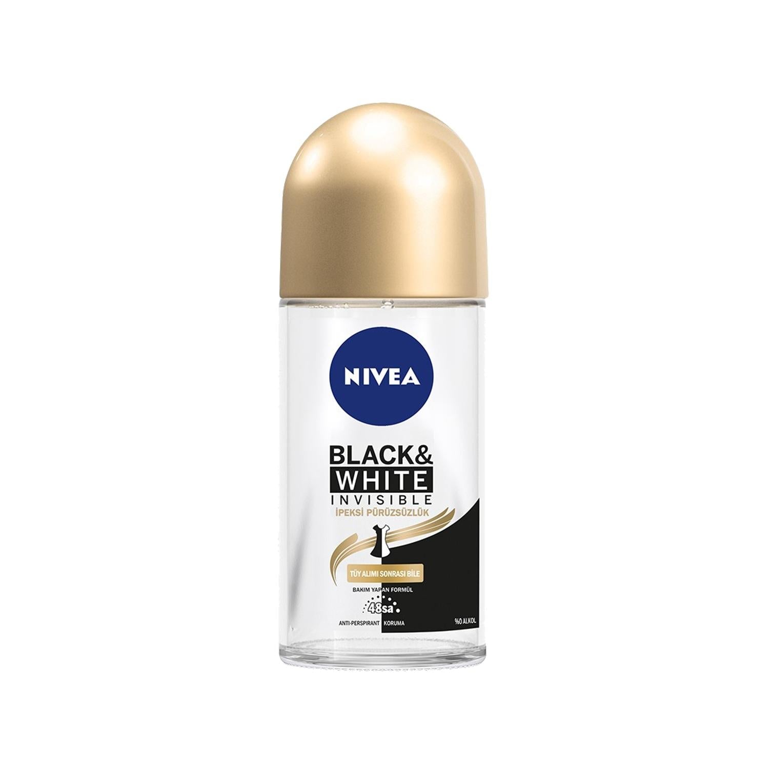Nivea Invisible Black&White Roll-On Deodorant 50 ml - Silky Smooth Antiperspirant for Women and Men - Glamourous Grace