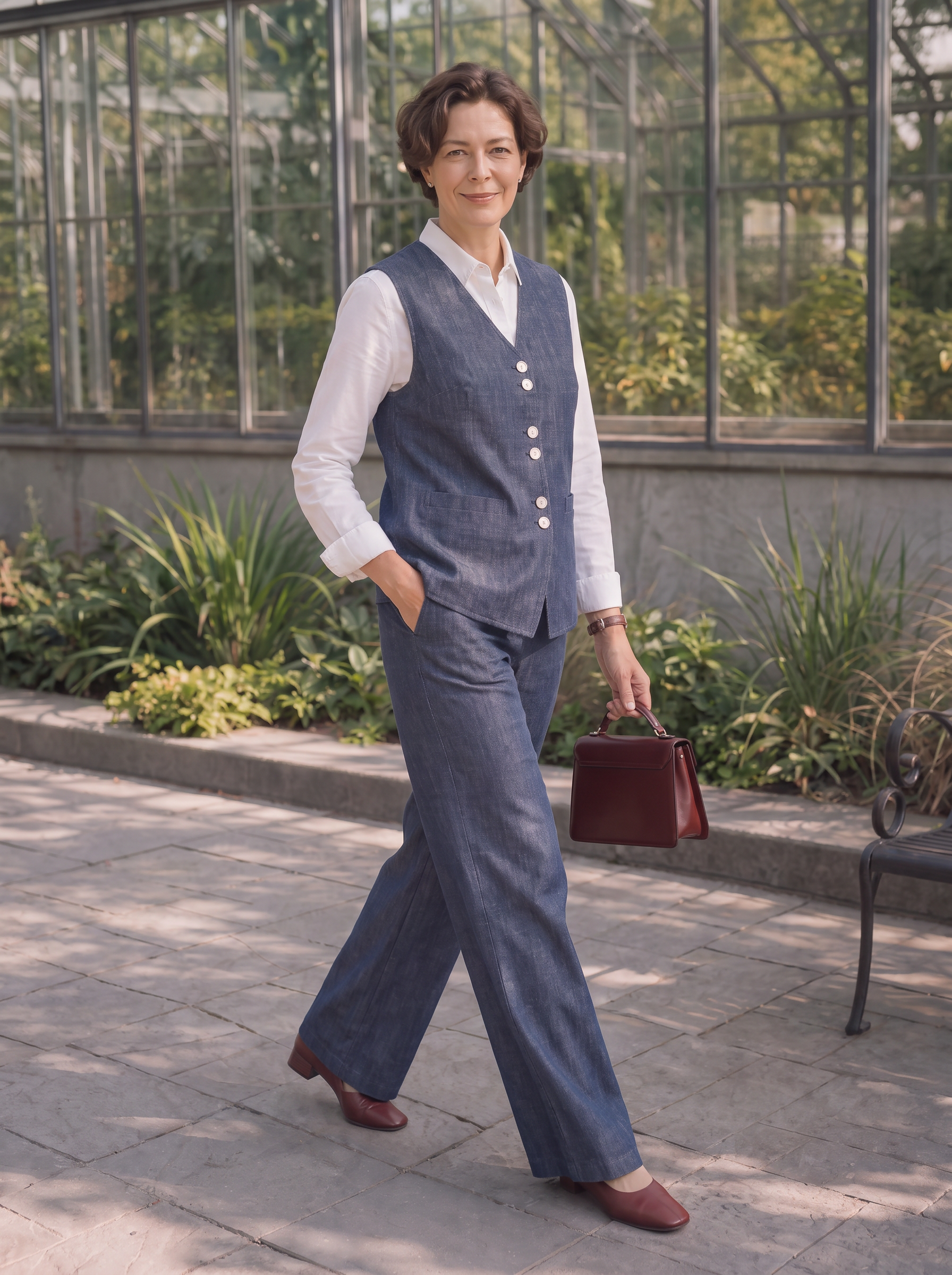 100% Linen Reversible Denim Texture Button Front Vest HARPER - Glamourous Grace