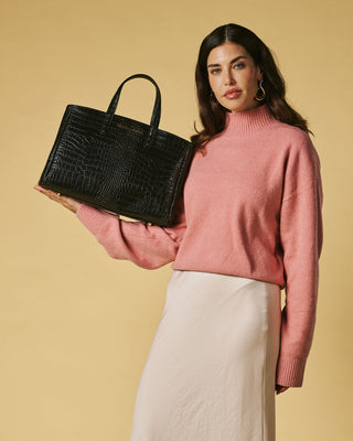Valentina (black) - Italian calf leather women's handbag (with shoulder strap) - Glamourous Grace
