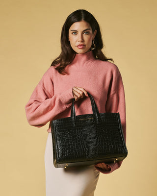 Valentina (black) - Italian calf leather women's handbag (with shoulder strap) - Glamourous Grace