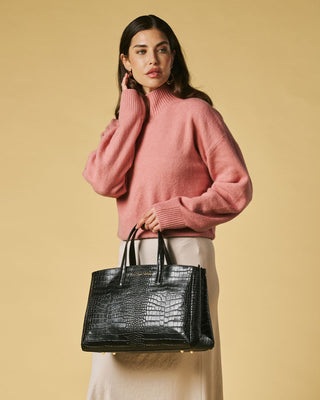 Valentina (black) - Italian calf leather women's handbag (with shoulder strap) - Glamourous Grace