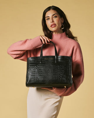 Valentina (black) - Italian calf leather women's handbag (with shoulder strap) - Glamourous Grace