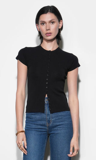 Vera Black Crew Neck Button Detailed Knit Top