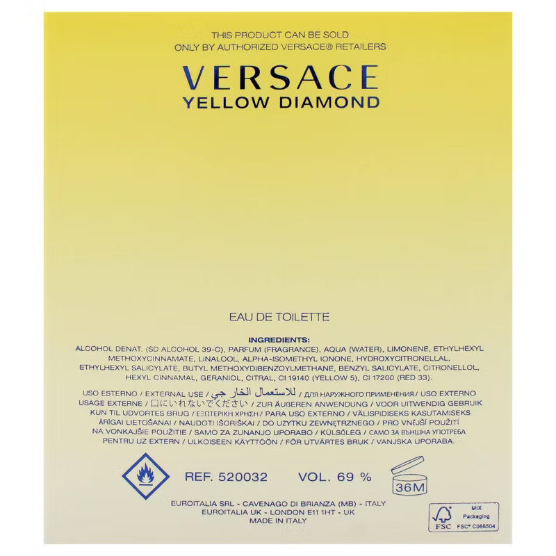 Versace Yellow Diamond Eau de Toilette Spray for Women 3.0 oz