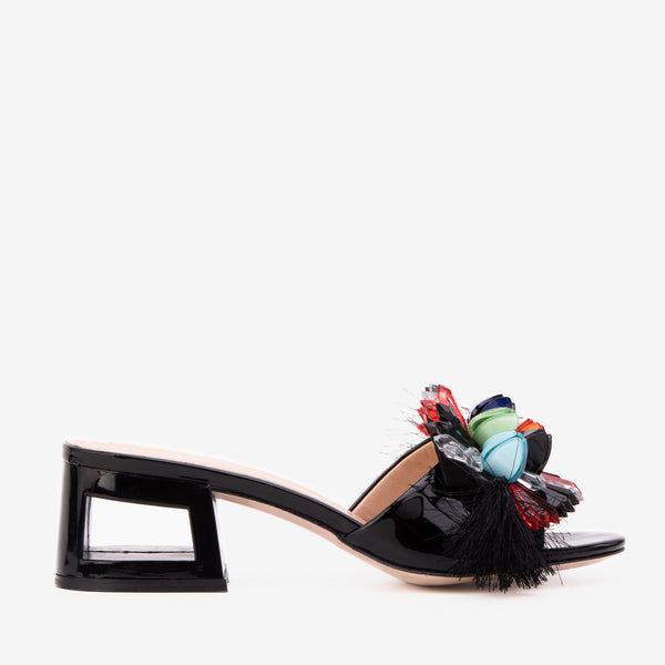 The Vigo Black Leather Block Heel Women Sandal - Glamourous Grace