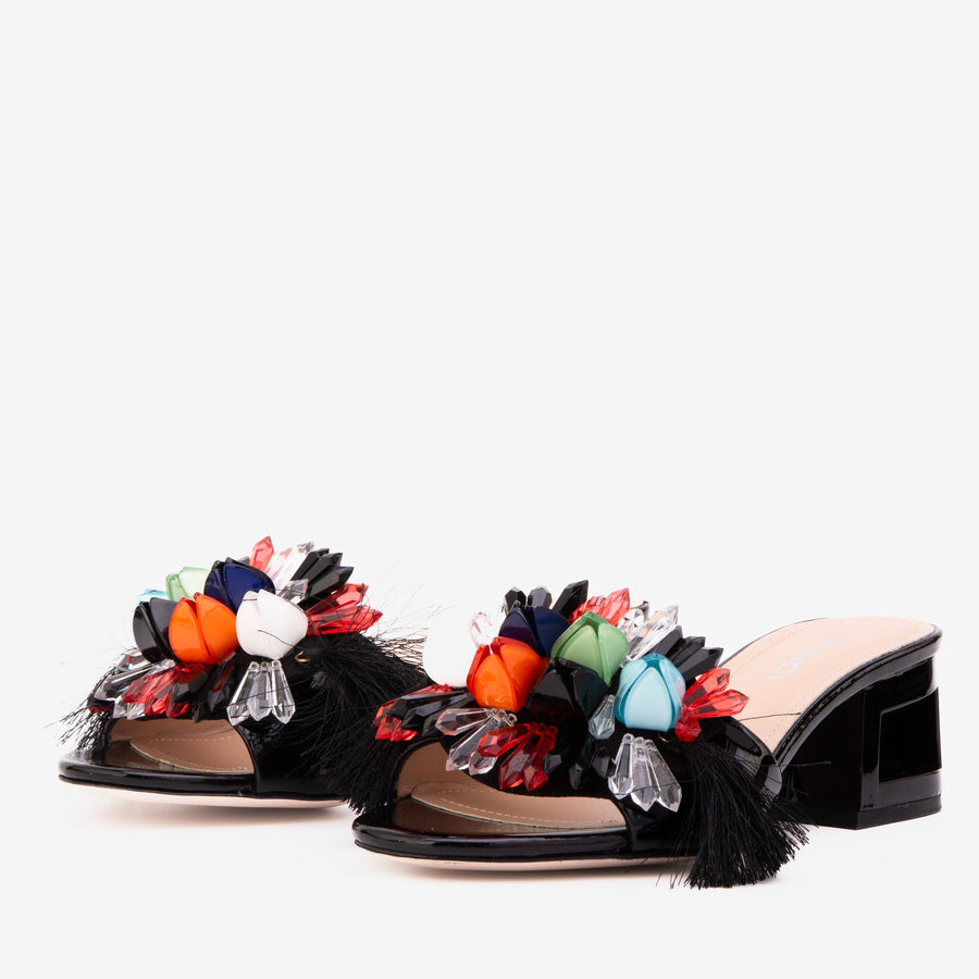 The Vigo Black Leather Block Heel Women Sandal - Glamourous Grace