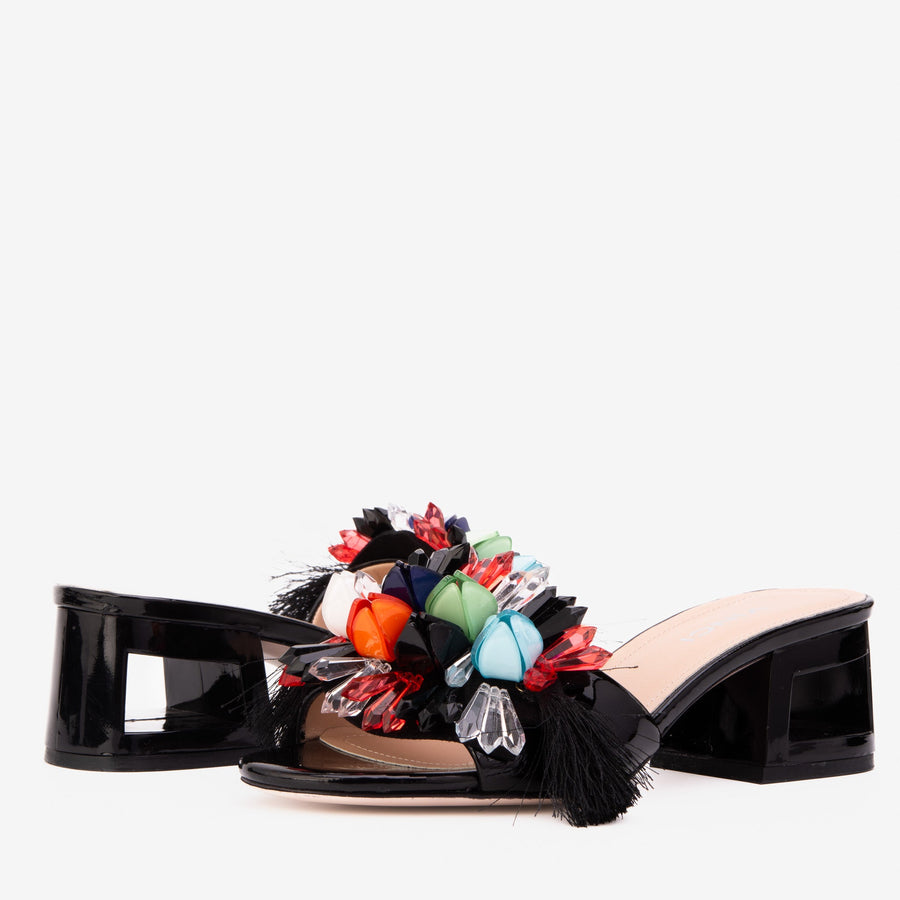 The Vigo Black Leather Block Heel Women Sandal - Glamourous Grace
