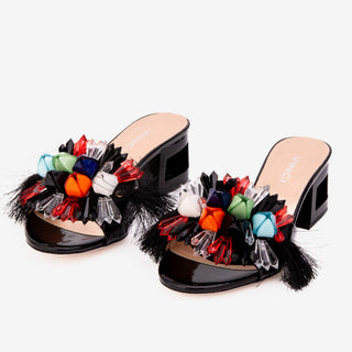 The Vigo Black Leather Block Heel Women Sandal - Glamourous Grace
