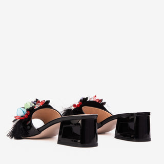 The Vigo Black Leather Block Heel Women Sandal - Glamourous Grace