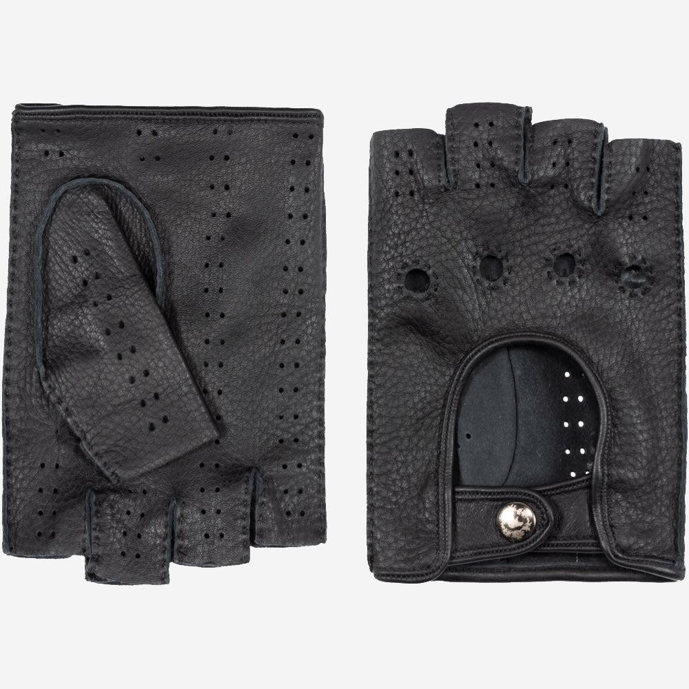 Vincenzo (black) - Fingerless Italian driving gloves made of American deerskin leather - Glamourous Grace