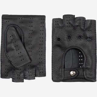 Vincenzo (black) - Fingerless Italian driving gloves made of American deerskin leather - Glamourous Grace