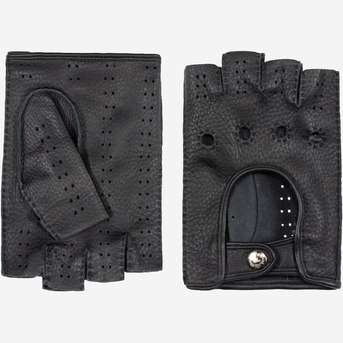 Vincenzo (black) - Fingerless Italian driving gloves made of American deerskin leather - Glamourous Grace