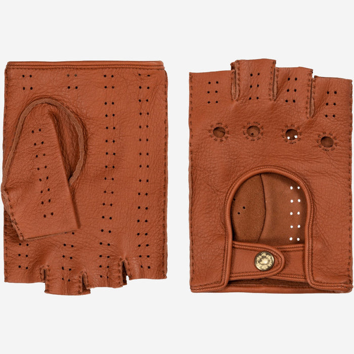 Vincenzo (brown) - Fingerless Italian driving gloves made of American deerskin leather - Glamourous Grace
