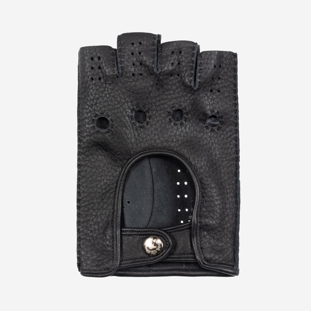 Vincenzo (black) - Fingerless Italian driving gloves made of American deerskin leather - Glamourous Grace