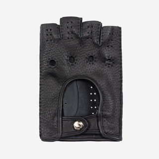 Vincenzo (black) - Fingerless Italian driving gloves made of American deerskin leather - Glamourous Grace