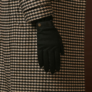 Violetta (black) - Italian tweed women's gloves with touchscreen capability and adjustable snap button - Glamourous Grace
