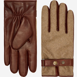 Violetta (brown) - Italian tweed women's gloves with touchscreen capability and adjustable snap button - Glamourous Grace