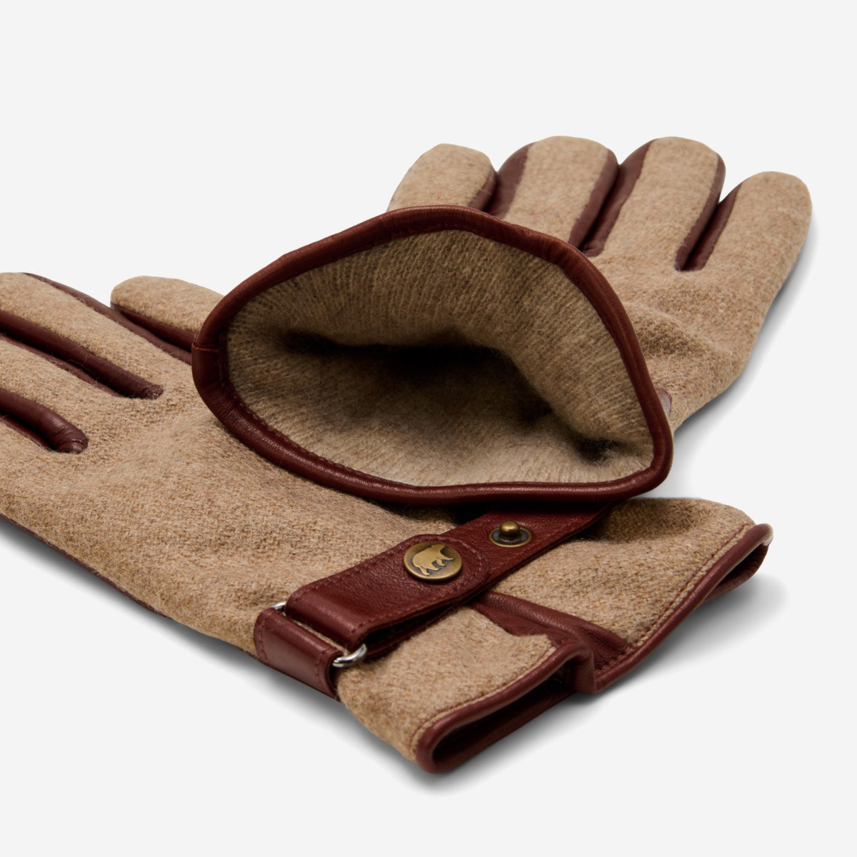 Violetta (brown) - Italian tweed women's gloves with touchscreen capability and adjustable snap button - Glamourous Grace