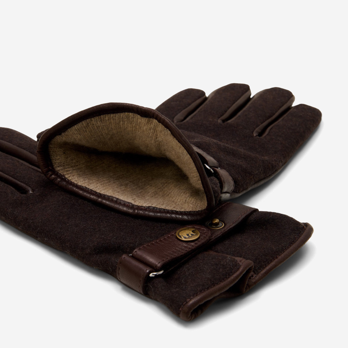 Violetta (dark brown) - Italian tweed women's gloves with touchscreen capability and adjustable snap button - Glamourous Grace