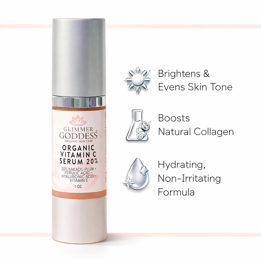 Organic Vitamin C Serum 20% – Brightening Treatment with Hyaluronic & Ferulic Acid - Glamourous Grace