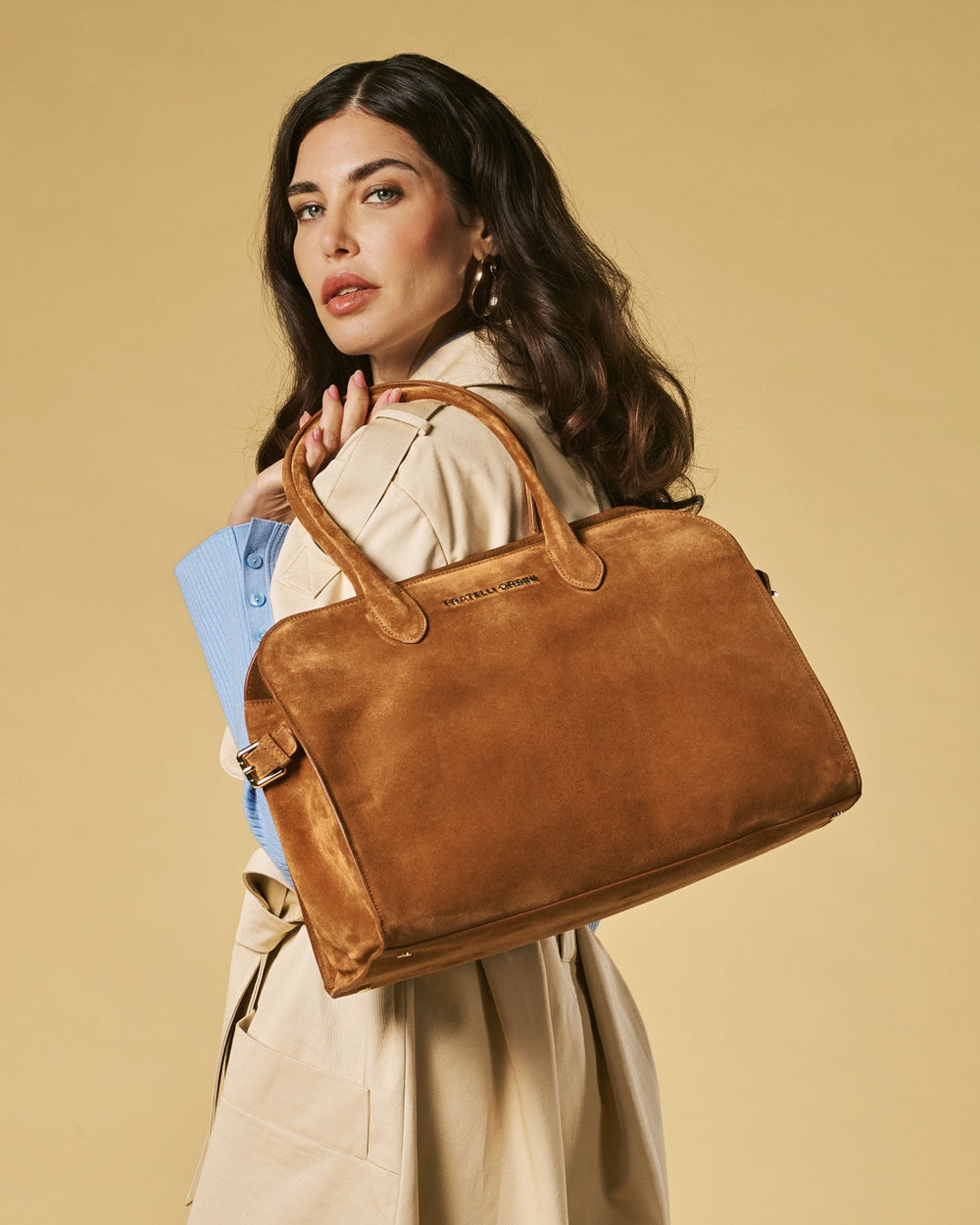 Viviana (cognac) - Italian suede leather women’s handbag - Glamourous Grace