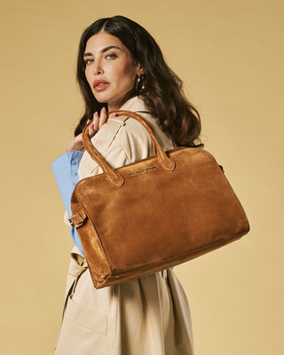 Viviana (cognac) - Italian suede leather women’s handbag - Glamourous Grace