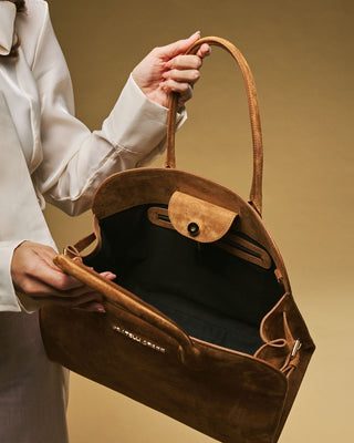 Viviana (cognac) - Italian suede leather women’s handbag - Glamourous Grace