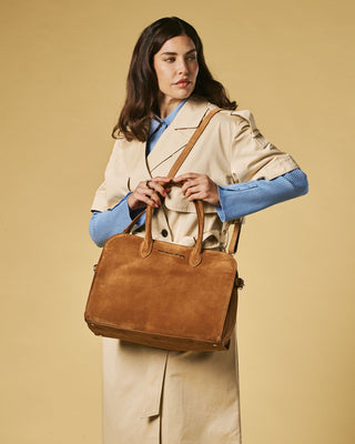 Viviana (cognac) - Italian suede leather women’s handbag - Glamourous Grace