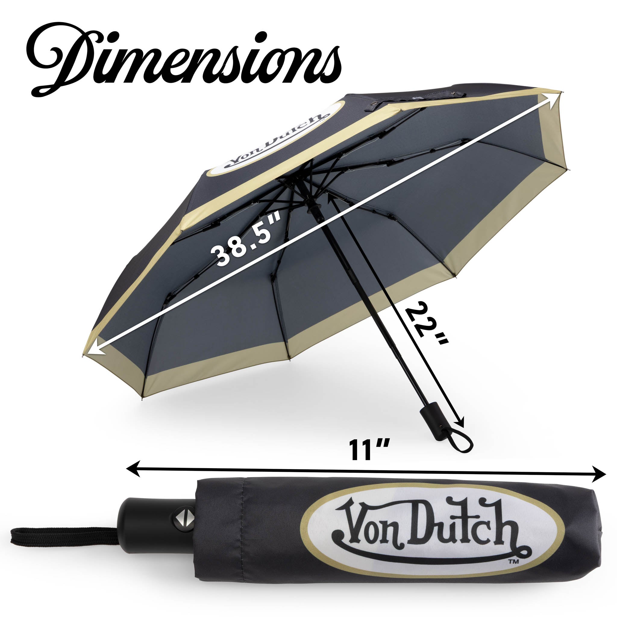 Gold Logo Compact Automatic Umbrella, Strong & Portable