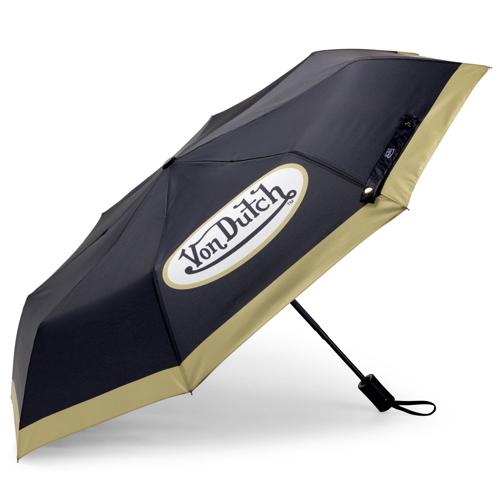 Gold Logo Compact Automatic Umbrella, Strong & Portable
