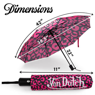 Hot Pink Cheetah Compact Automatic Umbrella, Strong & Portable