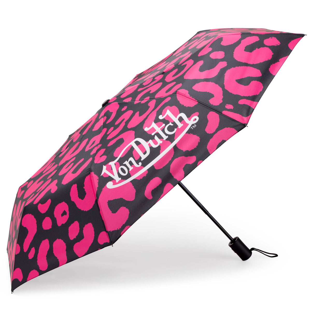 Hot Pink Cheetah Compact Automatic Umbrella, Strong & Portable - Glamourous Grace
