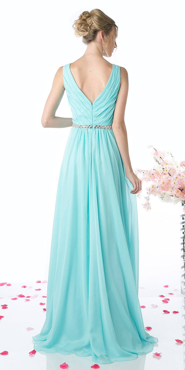 Cinderella Divine W0014 Long Gown Sleeveless Pleated Rhinestone Waist - Glamourous Grace