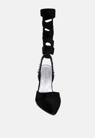 Wallis Blue Velvet Diamante Stud Tie Up Sandals