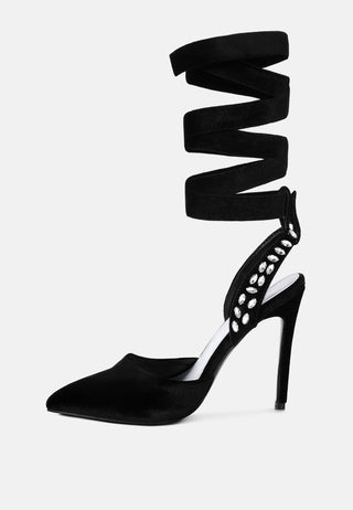 Wallis Blue Velvet Diamante Stud Tie Up Sandals