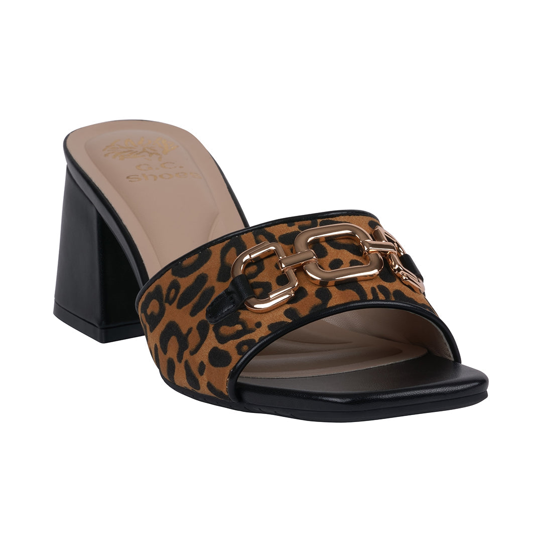 Women's Wanda Black Leopard Hardware Heeled Sandals - Glamourous Grace