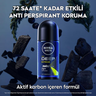 Nivea Men Deep Extreme Roll-on Deodorant for Active Men - Long Lasting Anti-Perspirant Protection, 72 Hours Sweat Control, Active Carbon Formula - Glamourous Grace