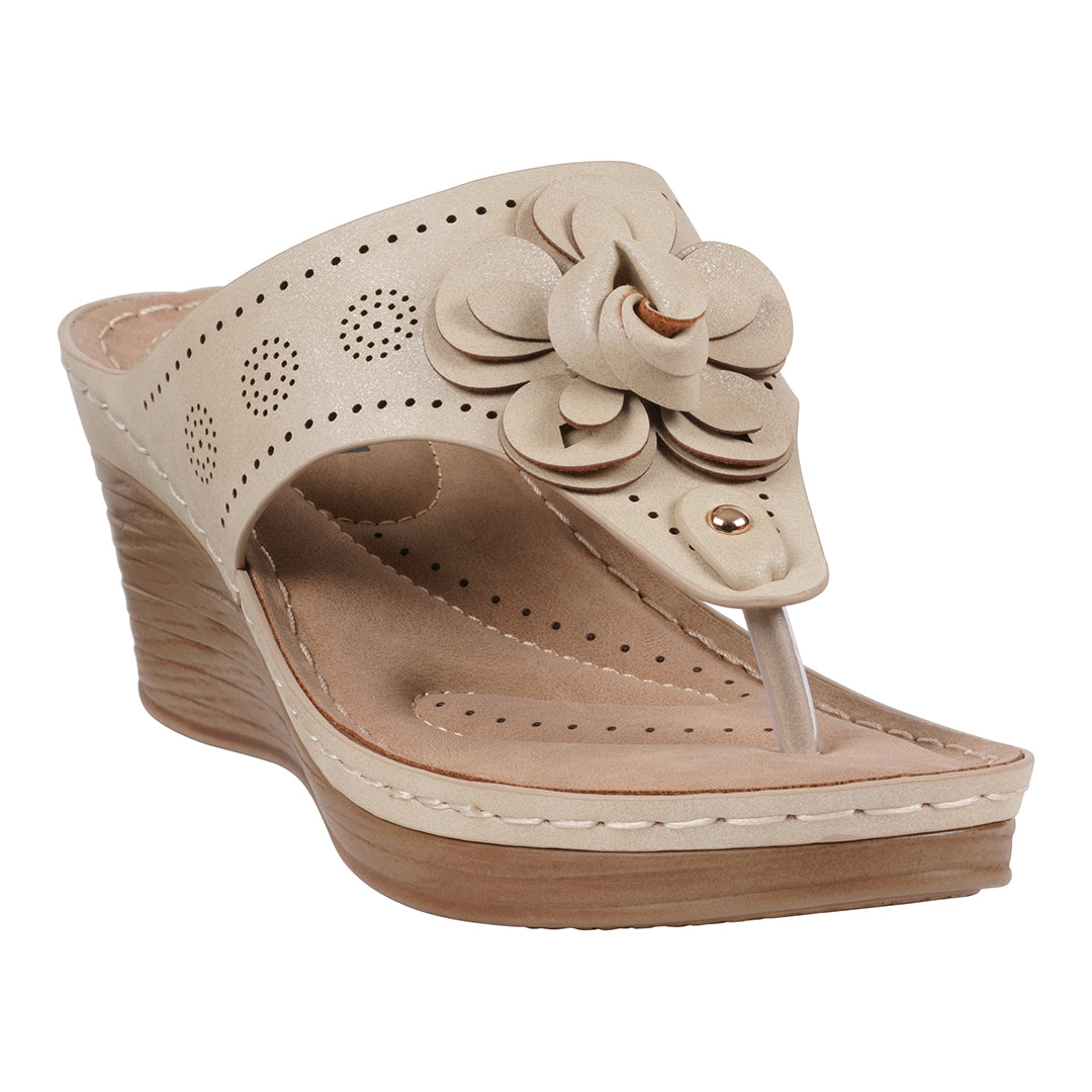 Women's Willa Gold Floral Wedge Sandals - Glamourous Grace