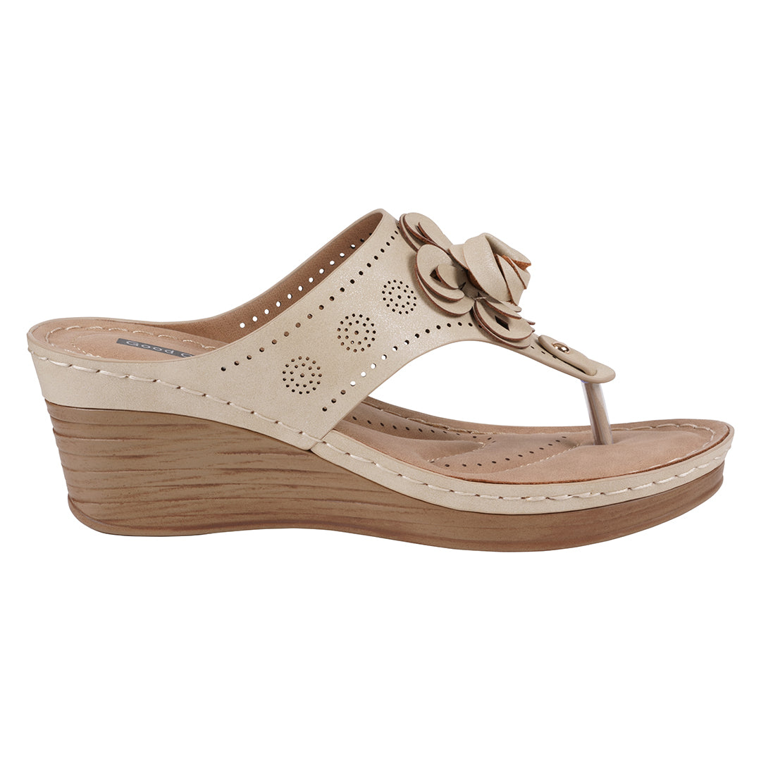 Women's Willa Gold Floral Wedge Sandals - Glamourous Grace